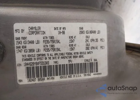 1999 Dodge Durango z USA, uszkodzony, nr VIN 1B4HS28Y8XF555303